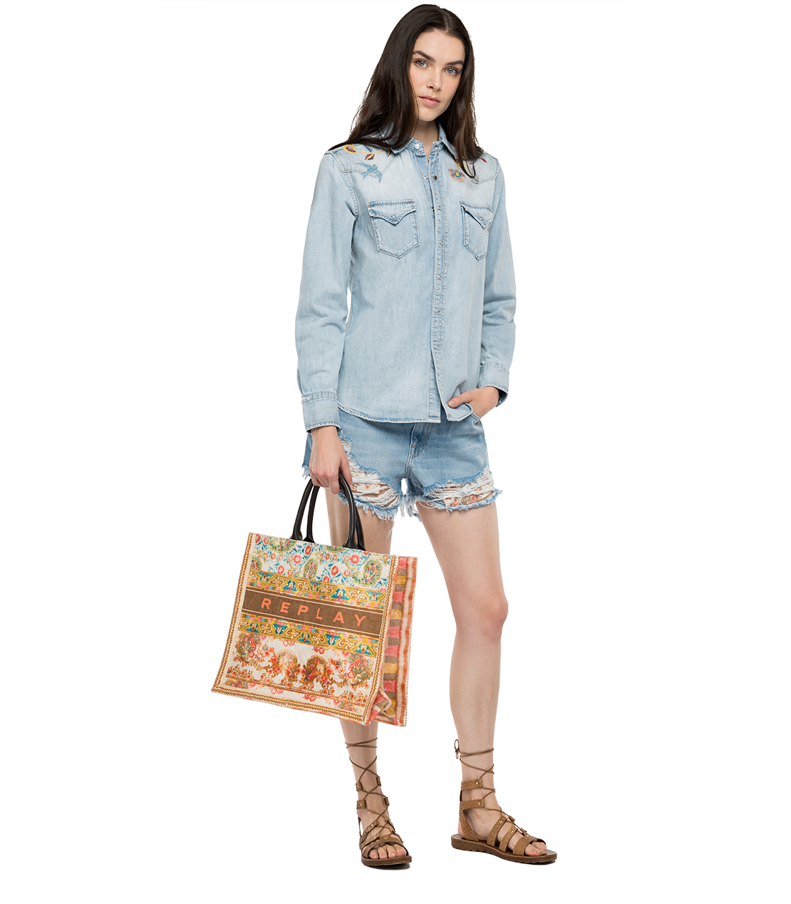 フラワープリントキャンバス+レザーバッグ 詳細画像 オレンジ系 2